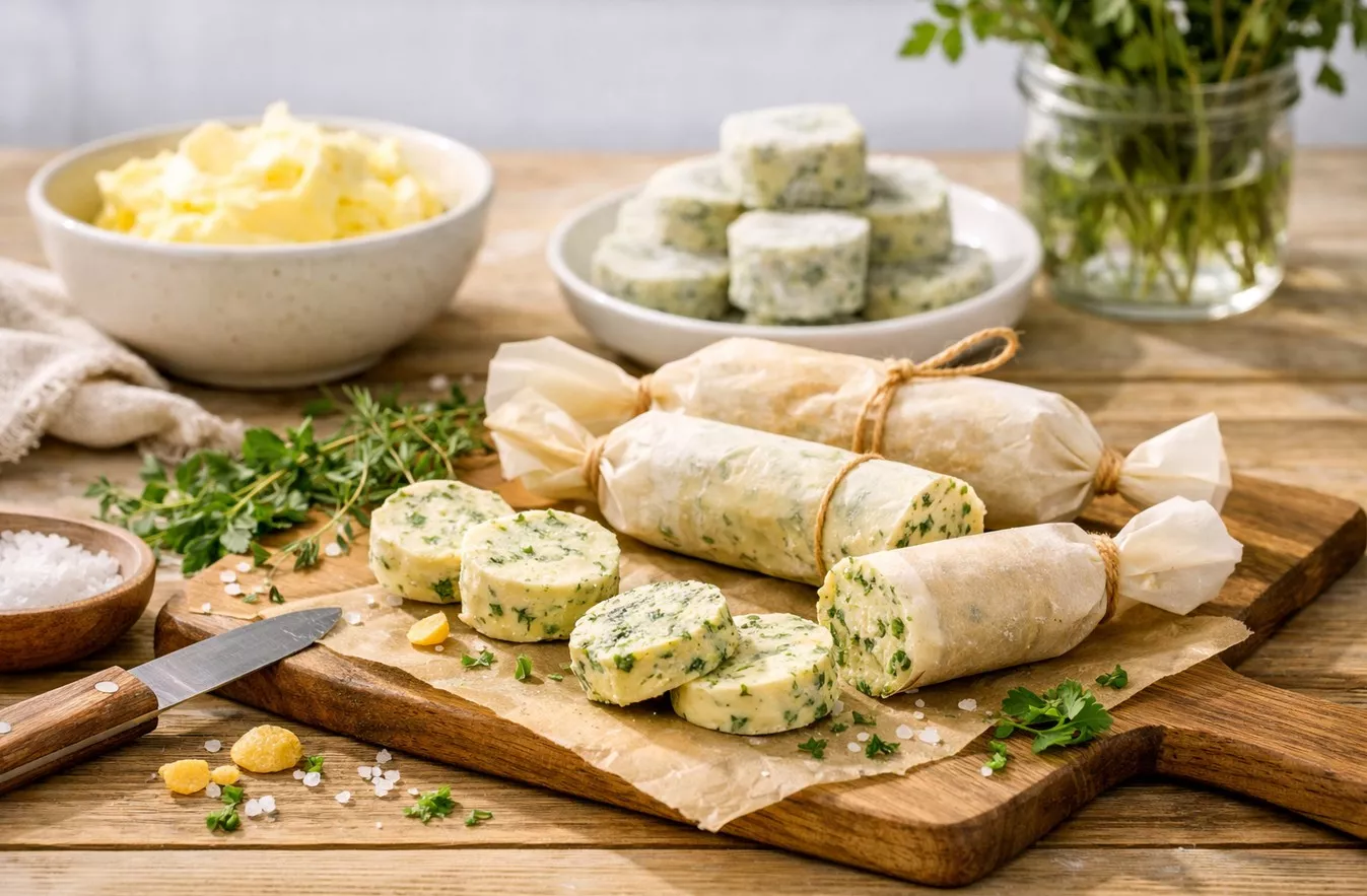 Kräuterbutter aus Butter und frischen Kräutern einfrieren
