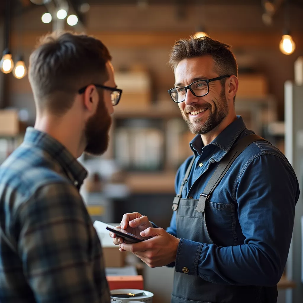 Handwerker in Gespräch mit einem Kunden