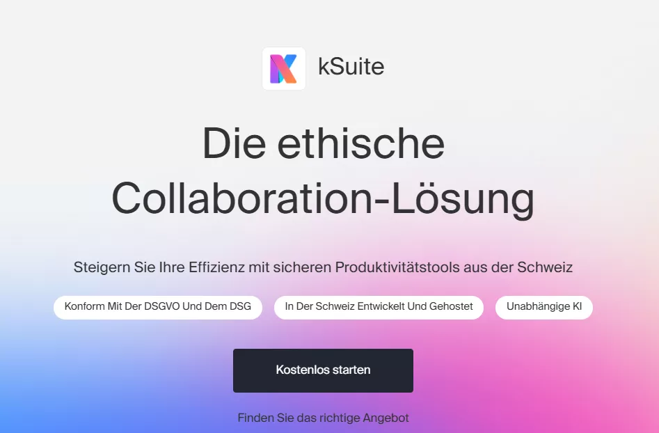 Startseite Browser kSuite Infomaniak - die schweizerische Alternative zu Microsoft OneDrive, Office365+ und Zoom