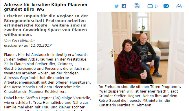 Freie Presse Plauen über FreiRaum-Plauen und Martina M. Altmann